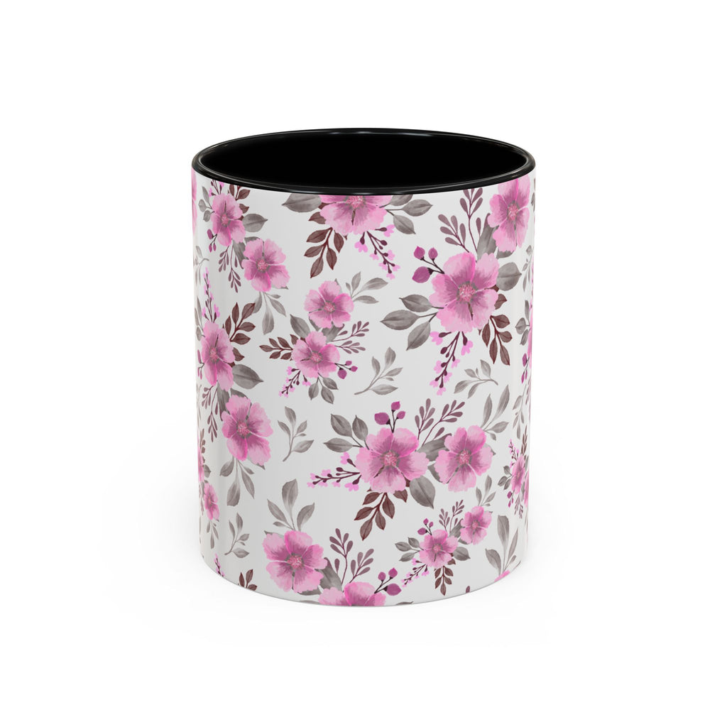 Pink Floral Accent Coffee Mug — Ceramic Rose Pattern 11/15oz