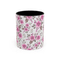 Pink Floral Accent Coffee Mug — Ceramic Rose Pattern 11/15oz