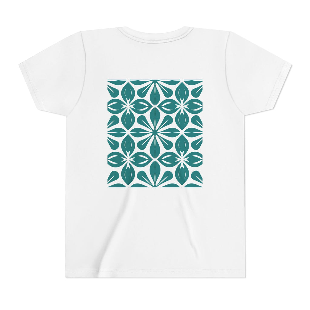 Youth Tee — Teal Floral Geometric Pattern Kids Shirt