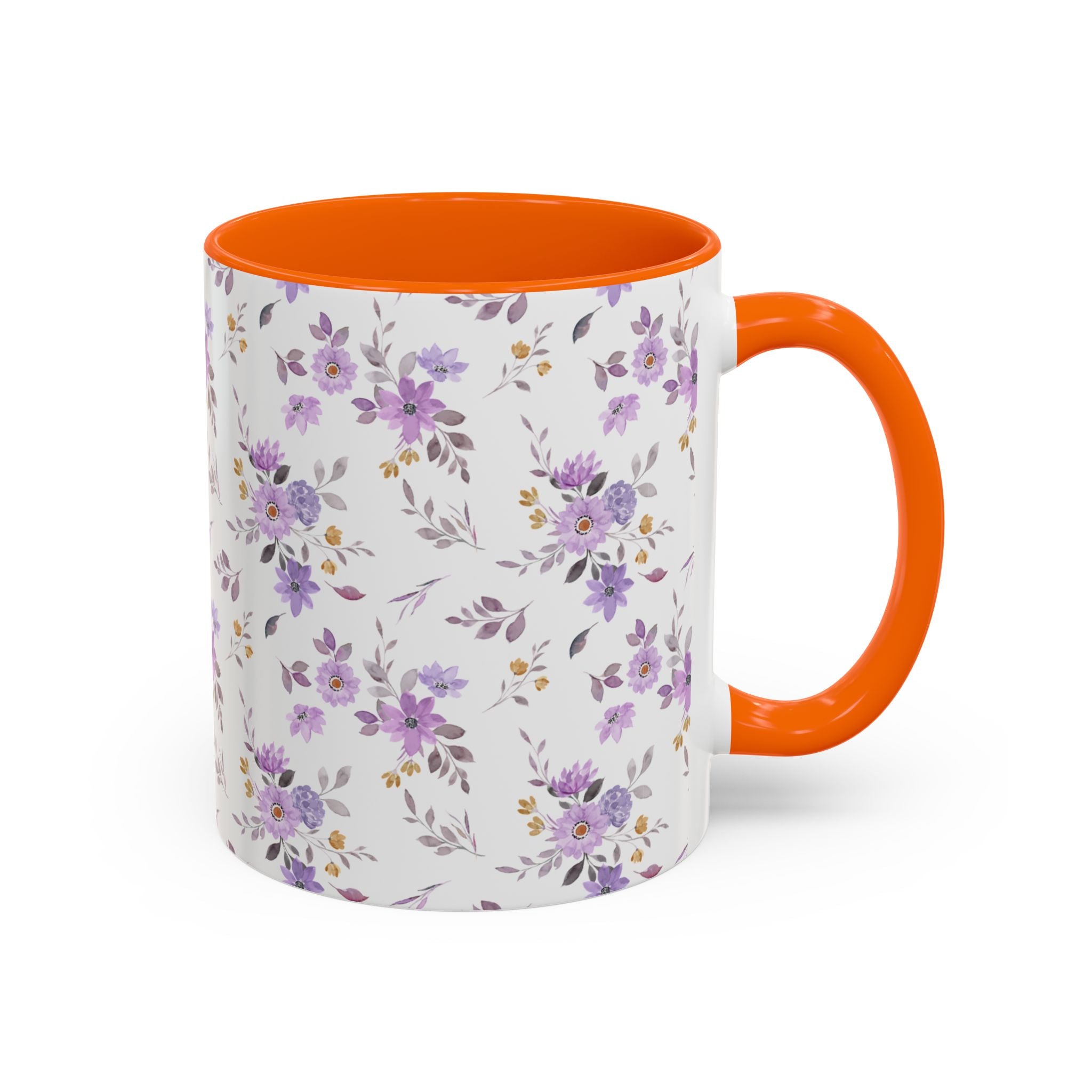 Floral Lavender Accent Coffee Mug — Purple Vintage Rose Pattern (11/15oz)