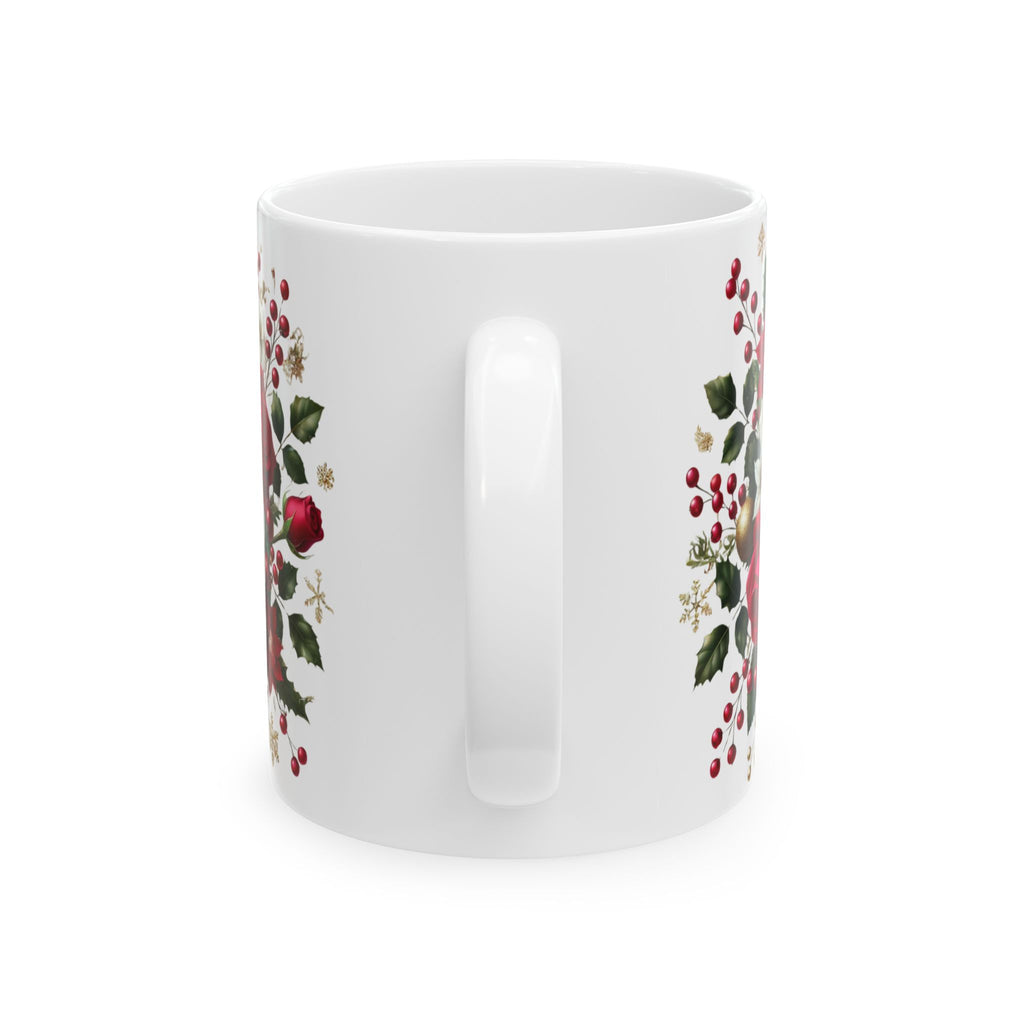 Holiday Floral Mug — Red & White Rose Christmas Coffee Cup (11oz, 15oz)