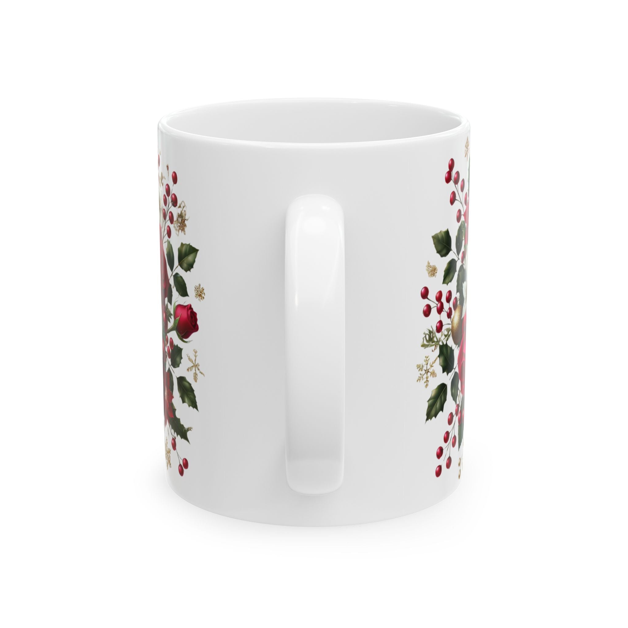 Holiday Floral Mug — Red & White Rose Christmas Coffee Cup (11oz, 15oz)
