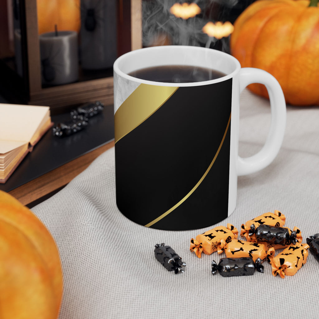 Marble & Gold Stripe Ceramic Mug (11oz, 15oz) — Elegant Black Luxe Coffee Cup