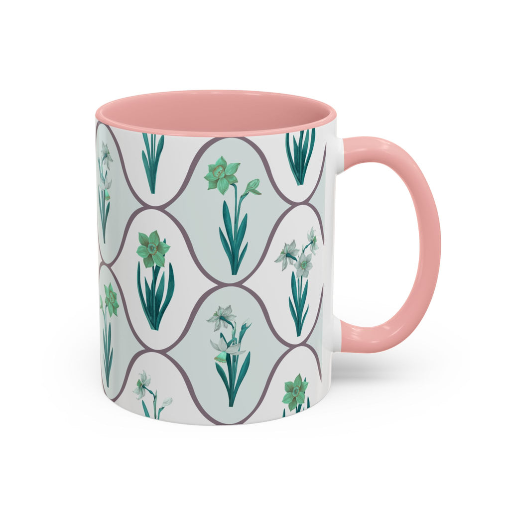Floral Tile Accent Coffee Mug — Green Botanical Pattern (11/15 oz)