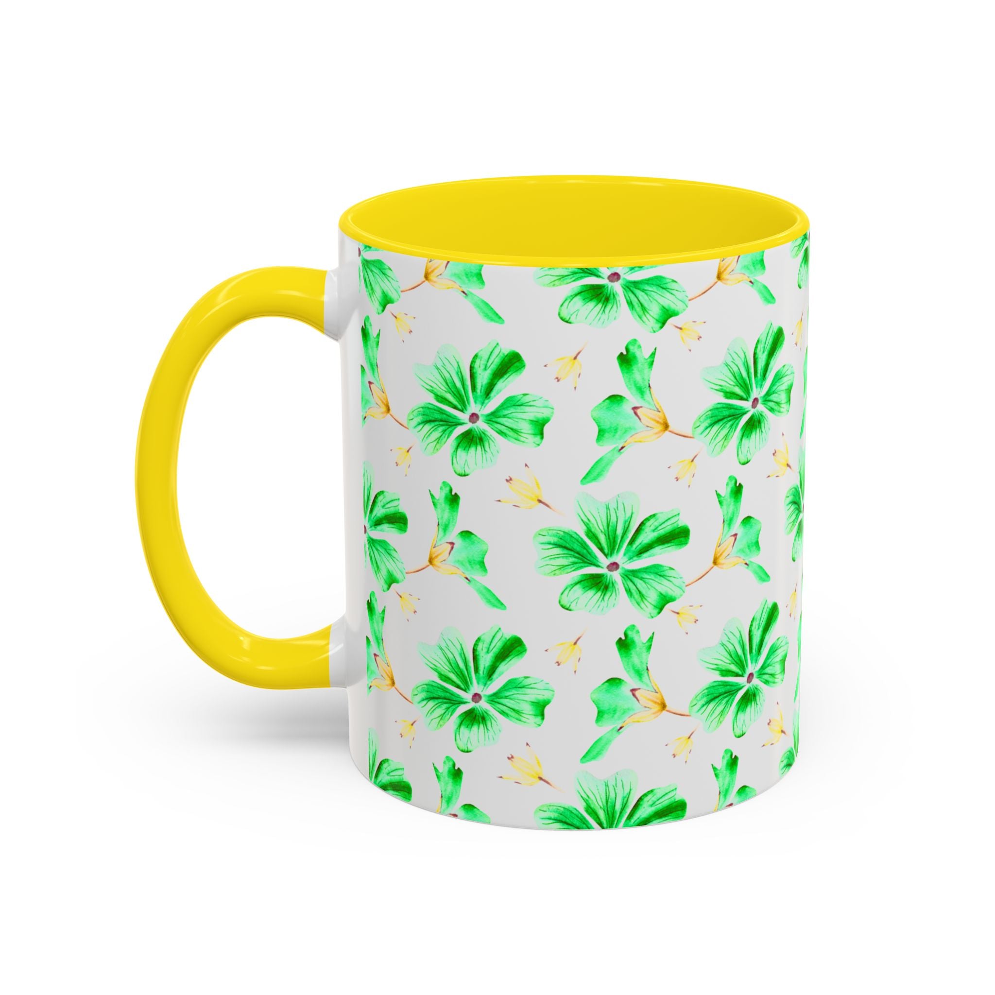 Green Watercolor Hibiscus Accent Coffee Mug – Tropical Floral Ceramic Mug