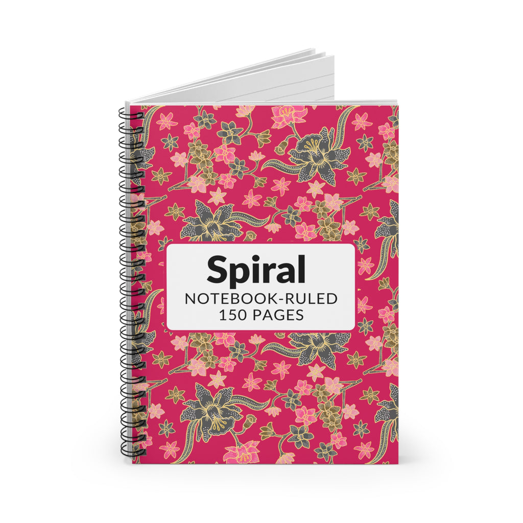 Floral Spiral Notebook — Pink Vintage Blossom Ruled Journal, 150-Page School & Daily Notebook