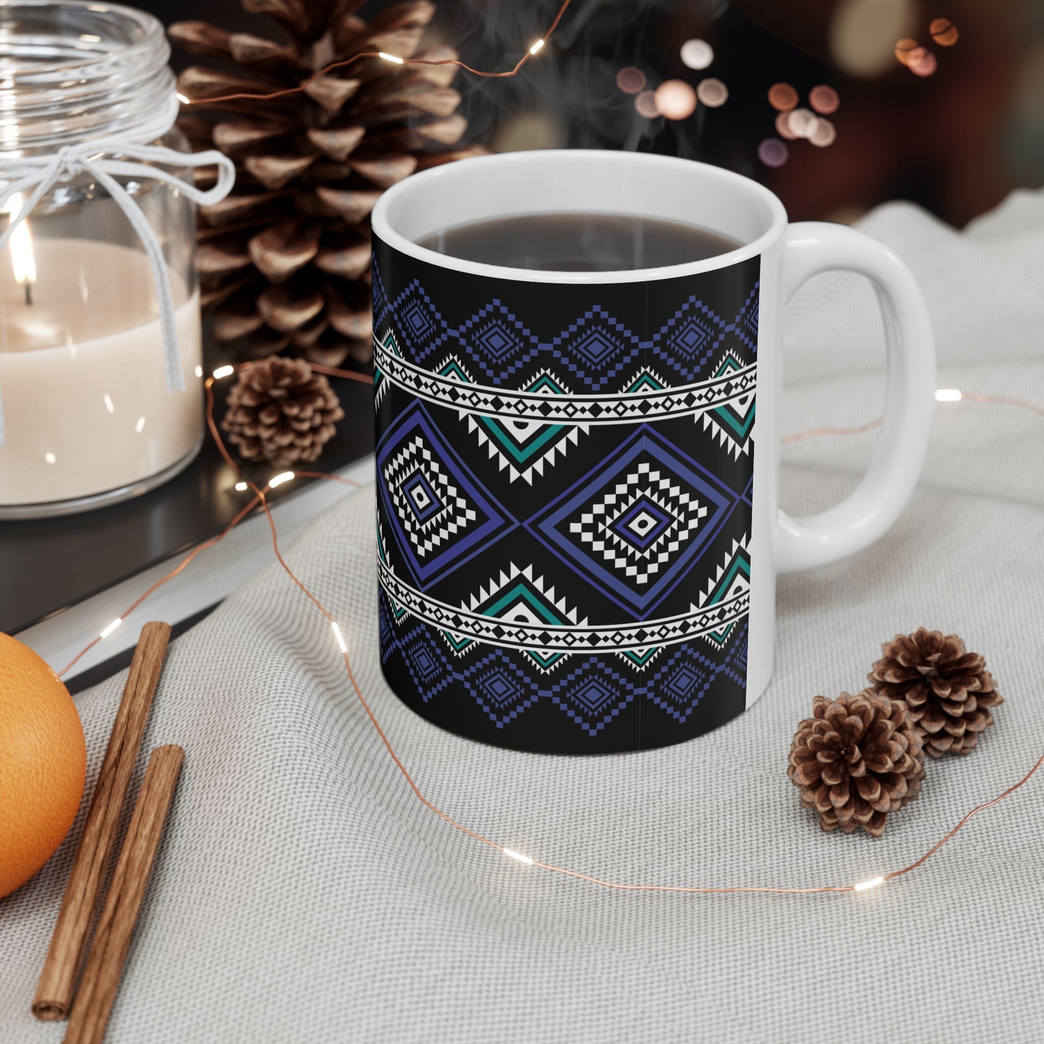 Aztec Diamond Pattern Ceramic Mug – Tribal Geometric 11oz & 15oz
