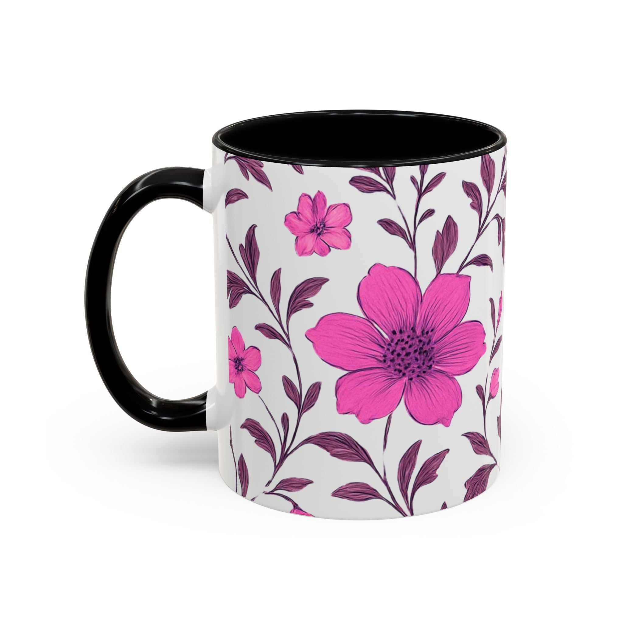 Pink Floral Accent Coffee Mug — 11/15oz