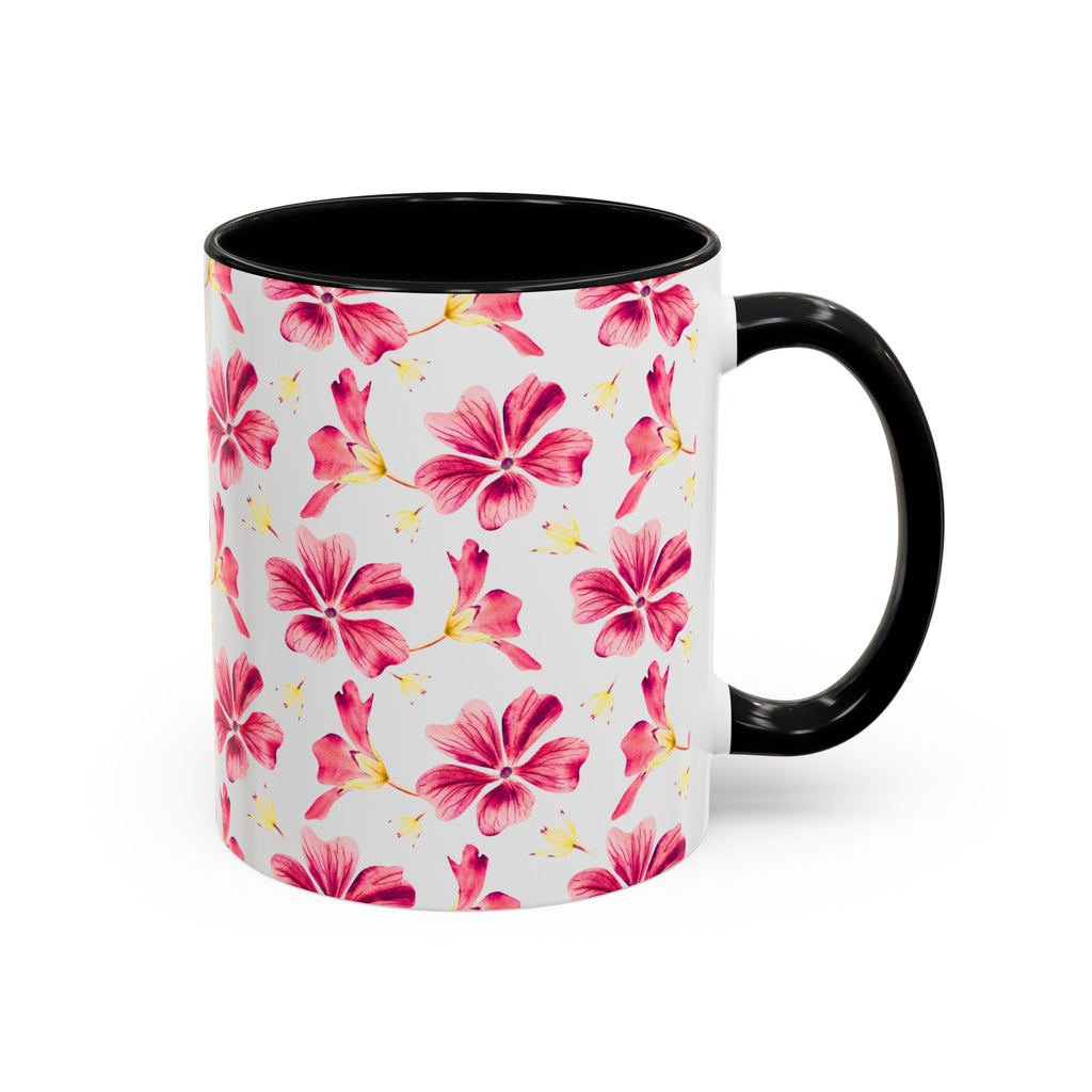 Pink Floral Accent Coffee Mug – Watercolor Hibiscus Pattern (11/15 oz)