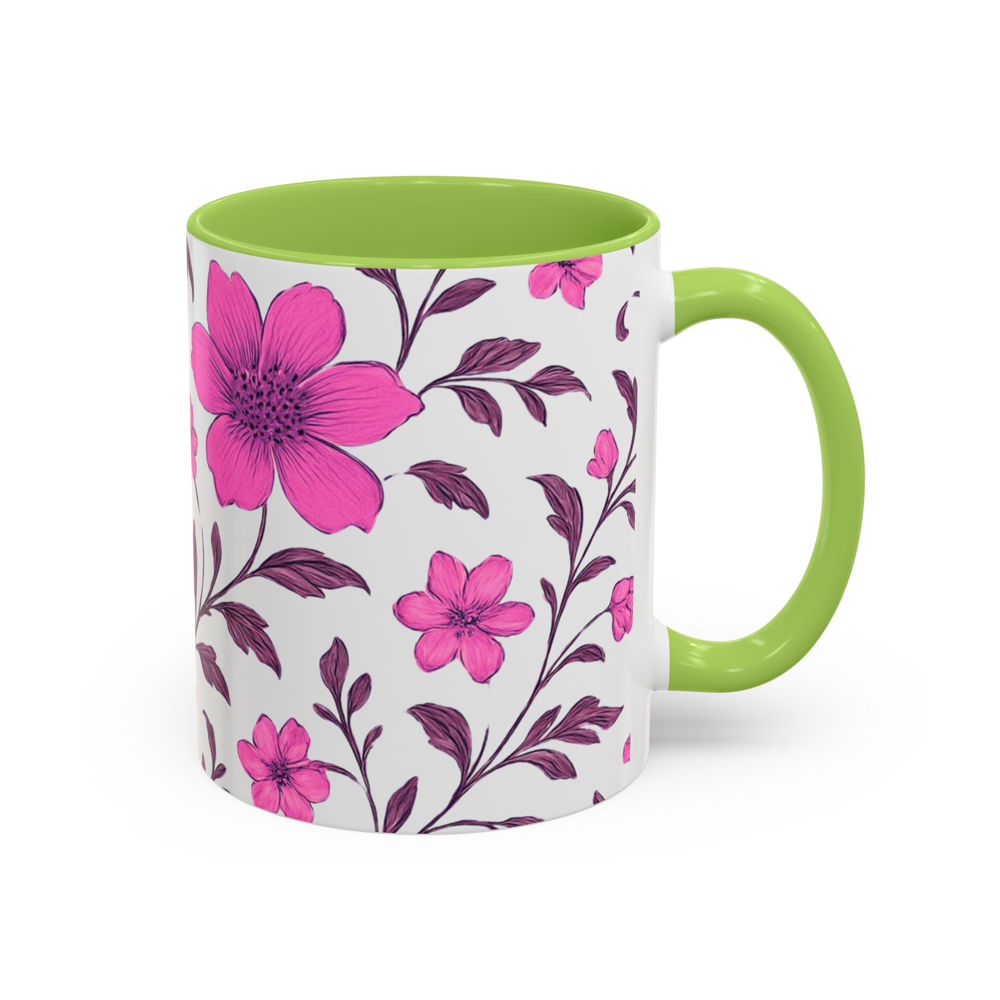 Pink Floral Accent Coffee Mug — 11/15oz