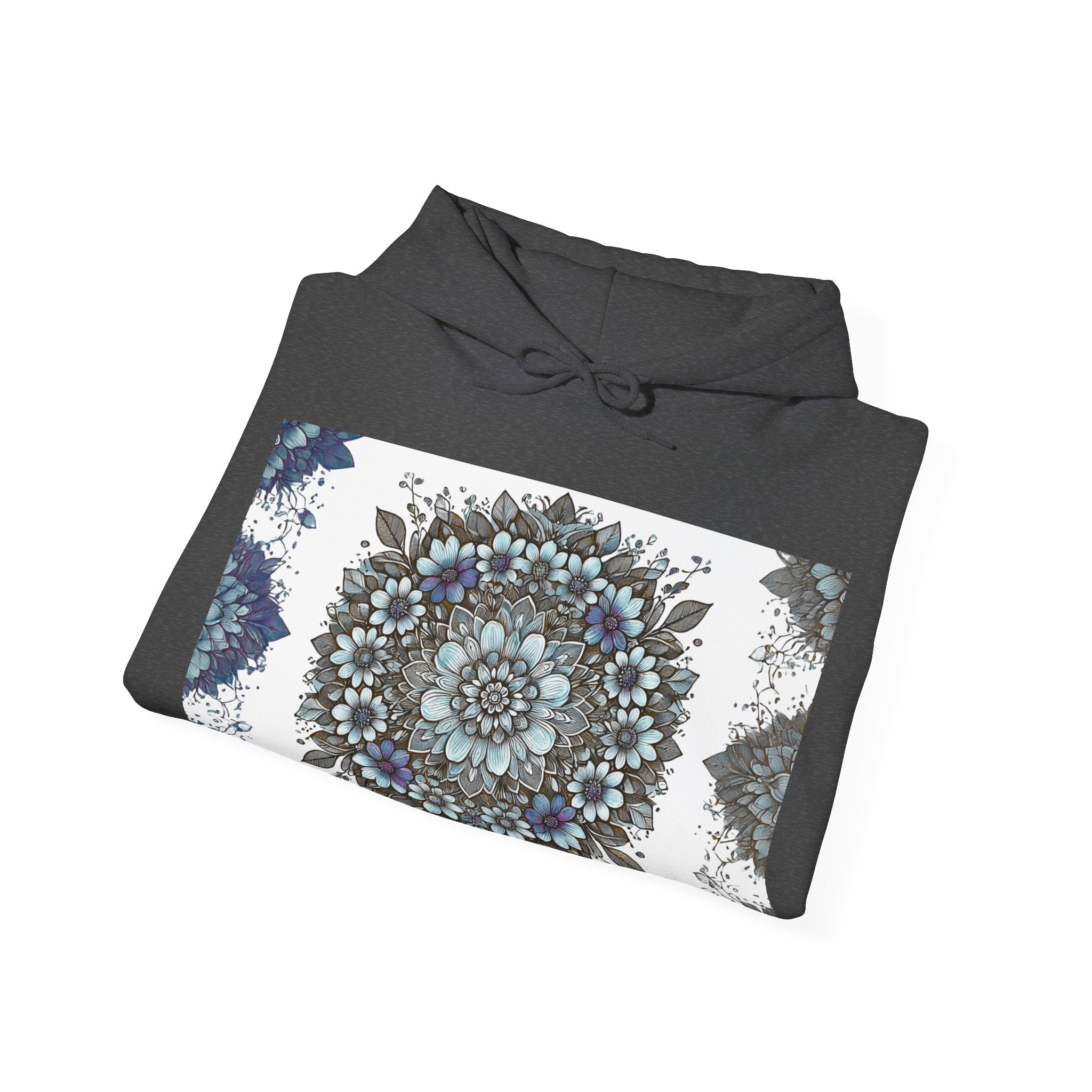 Floral Mandala Hoodie — Blue Botanical Symmetry Pullover