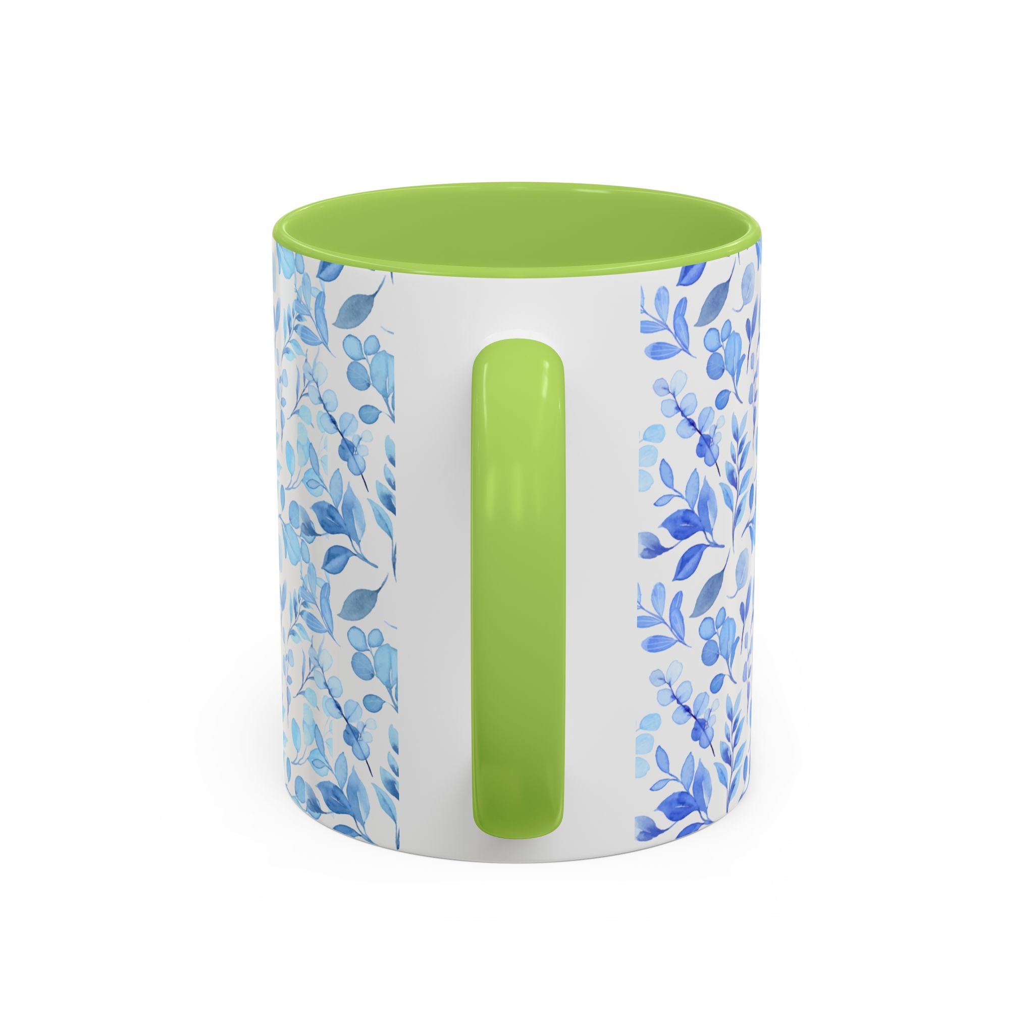 Blue Watercolor Floral Coffee Mug — Accent Handle & Interior