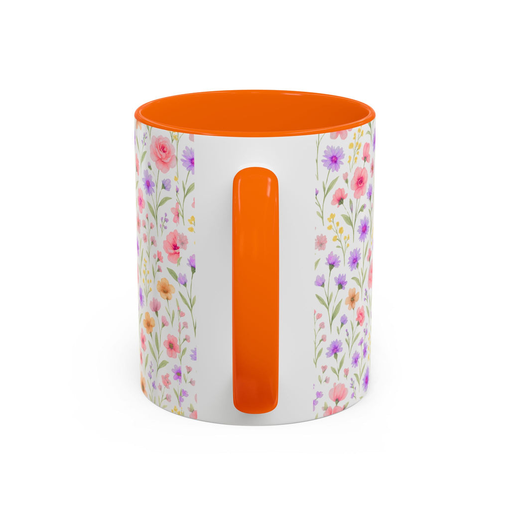 Floral Watercolor Accent Coffee Mug — Pastel Wildflower Pattern (11/15 oz)