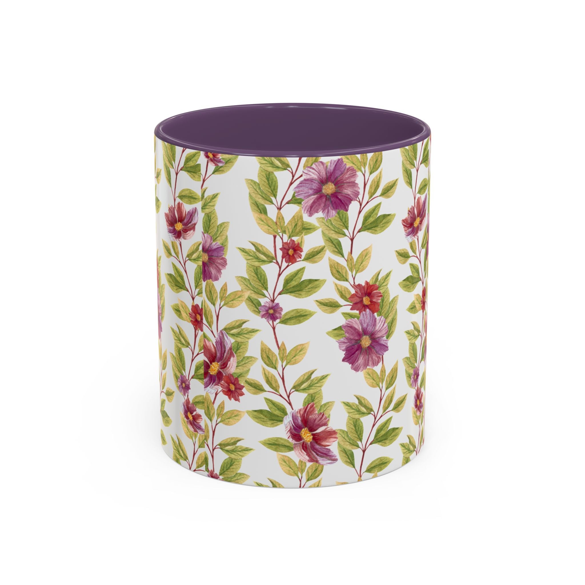 Floral Vine Accent Coffee Mug — Purple Watercolor Blossoms (11/15oz)