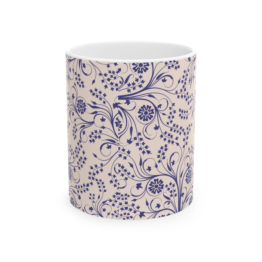 Blue Floral Ceramic Mug – Vintage Vine Pattern Coffee Tea Cup (11oz & 15oz)