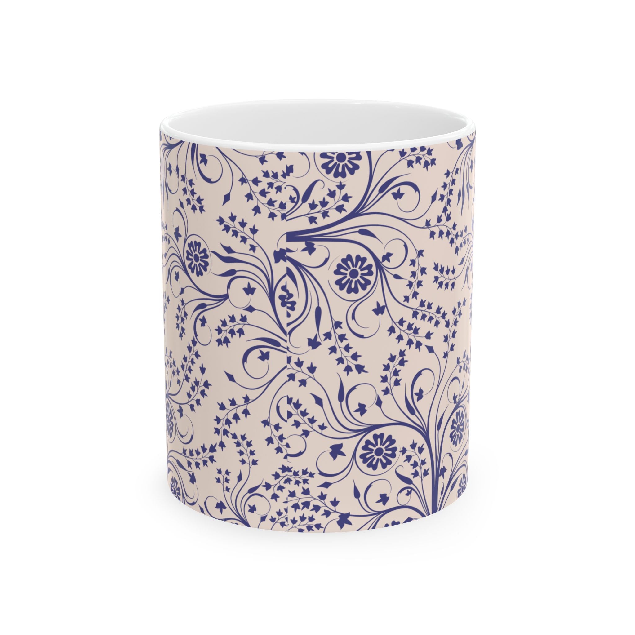 Blue Floral Ceramic Mug – Vintage Vine Pattern Coffee Tea Cup (11oz & 15oz)