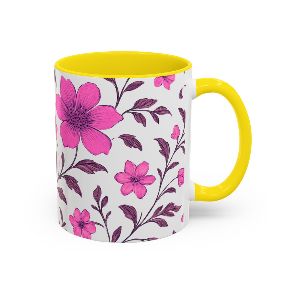Pink Floral Accent Coffee Mug — 11/15oz