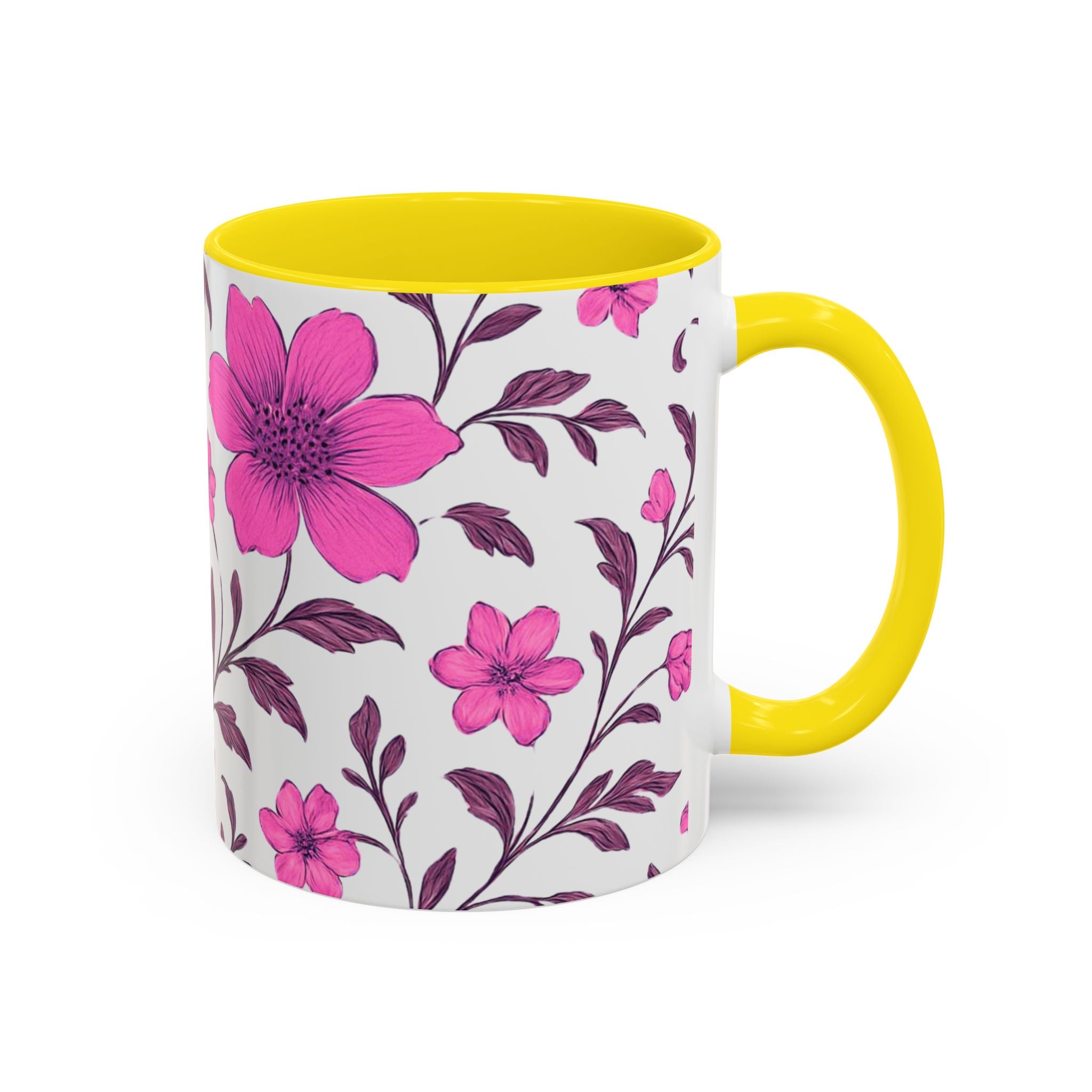 Pink Floral Accent Coffee Mug — 11/15oz
