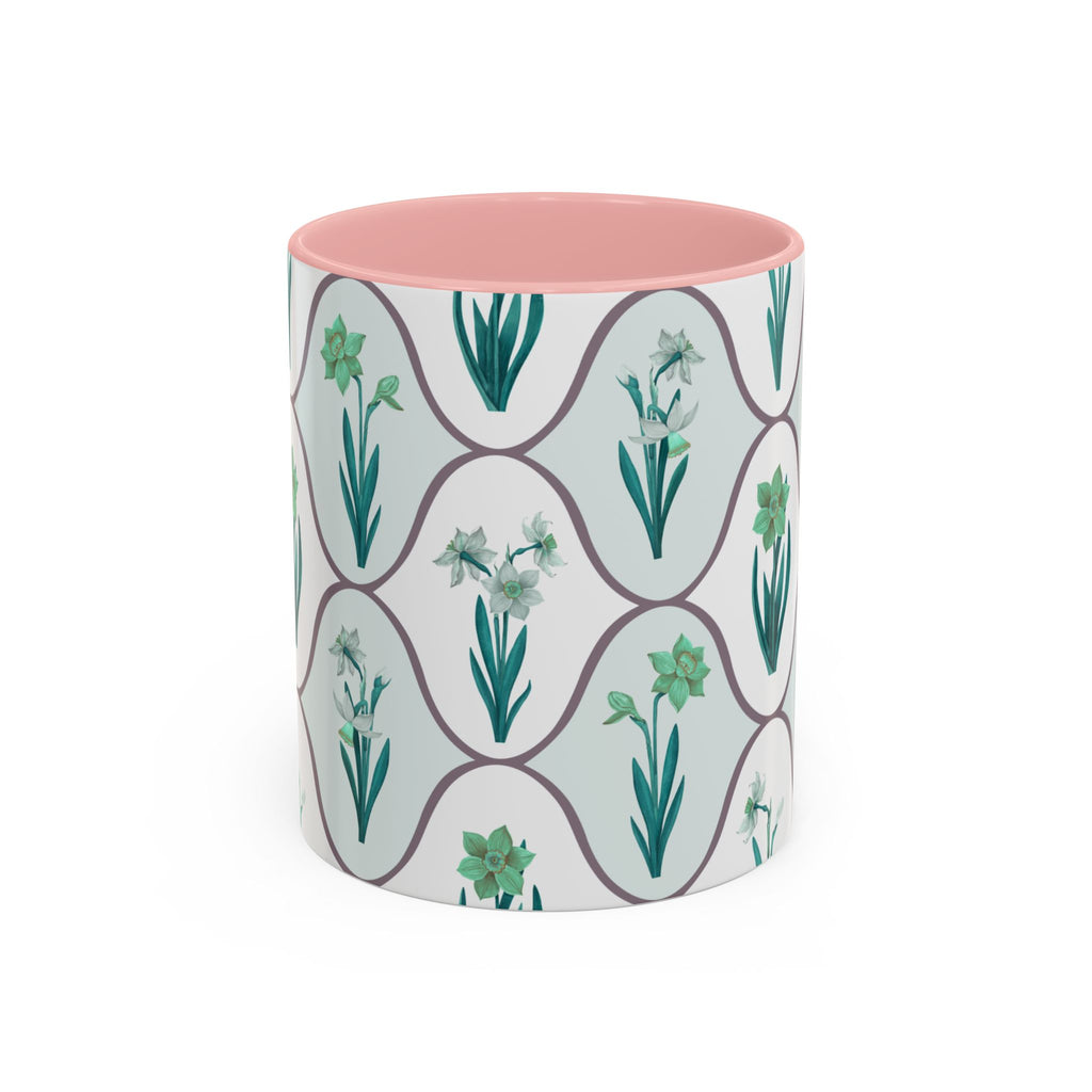Floral Tile Accent Coffee Mug — Green Botanical Pattern (11/15 oz)