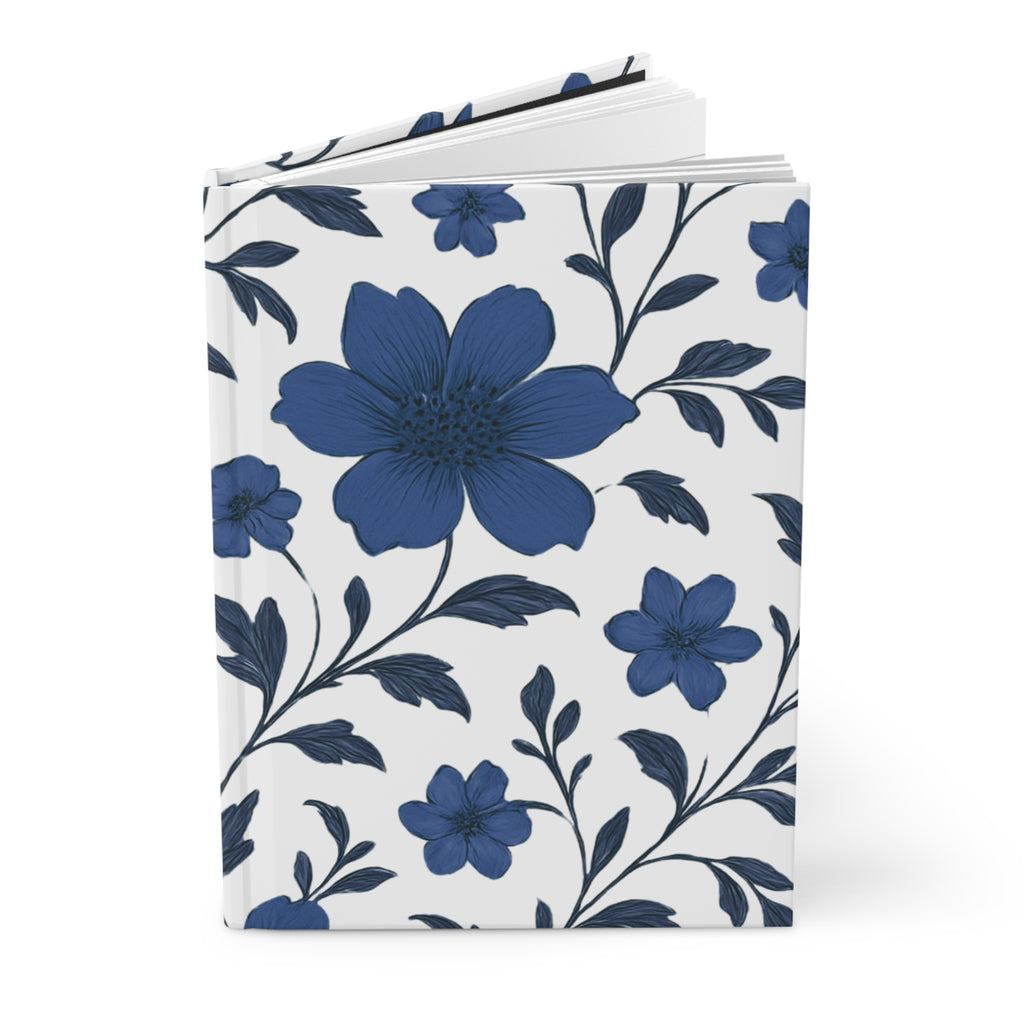 Blue Floral Hardcover Journal — Matte Notebook for Notes & Daily Planning