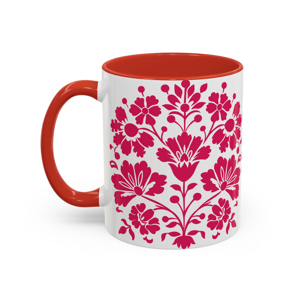 Pink Floral Accent Coffee Mug – 11/15oz Decorative Tea & Coffee Cup