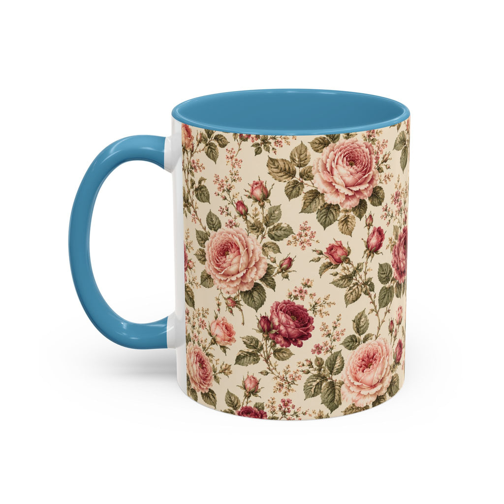 Vintage Rose Accent Coffee Mug – Floral 11/15oz Ceramic Cup
