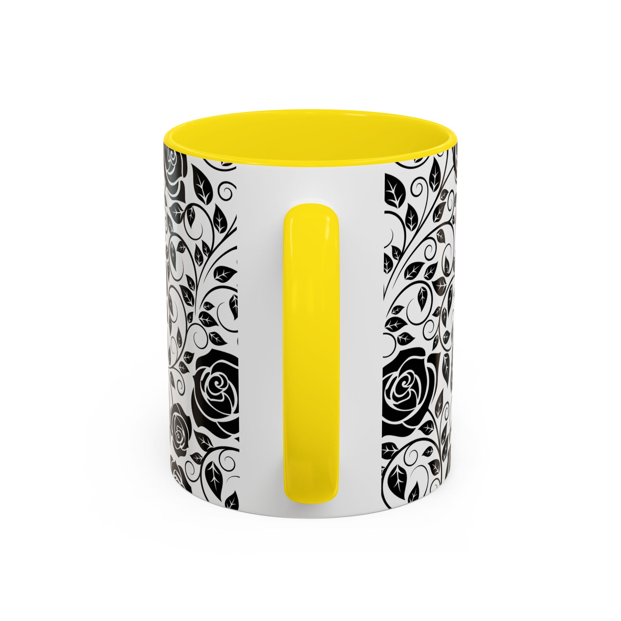 Black Rose Pattern Accent Coffee Mug — 11/15oz Ceramic Gift