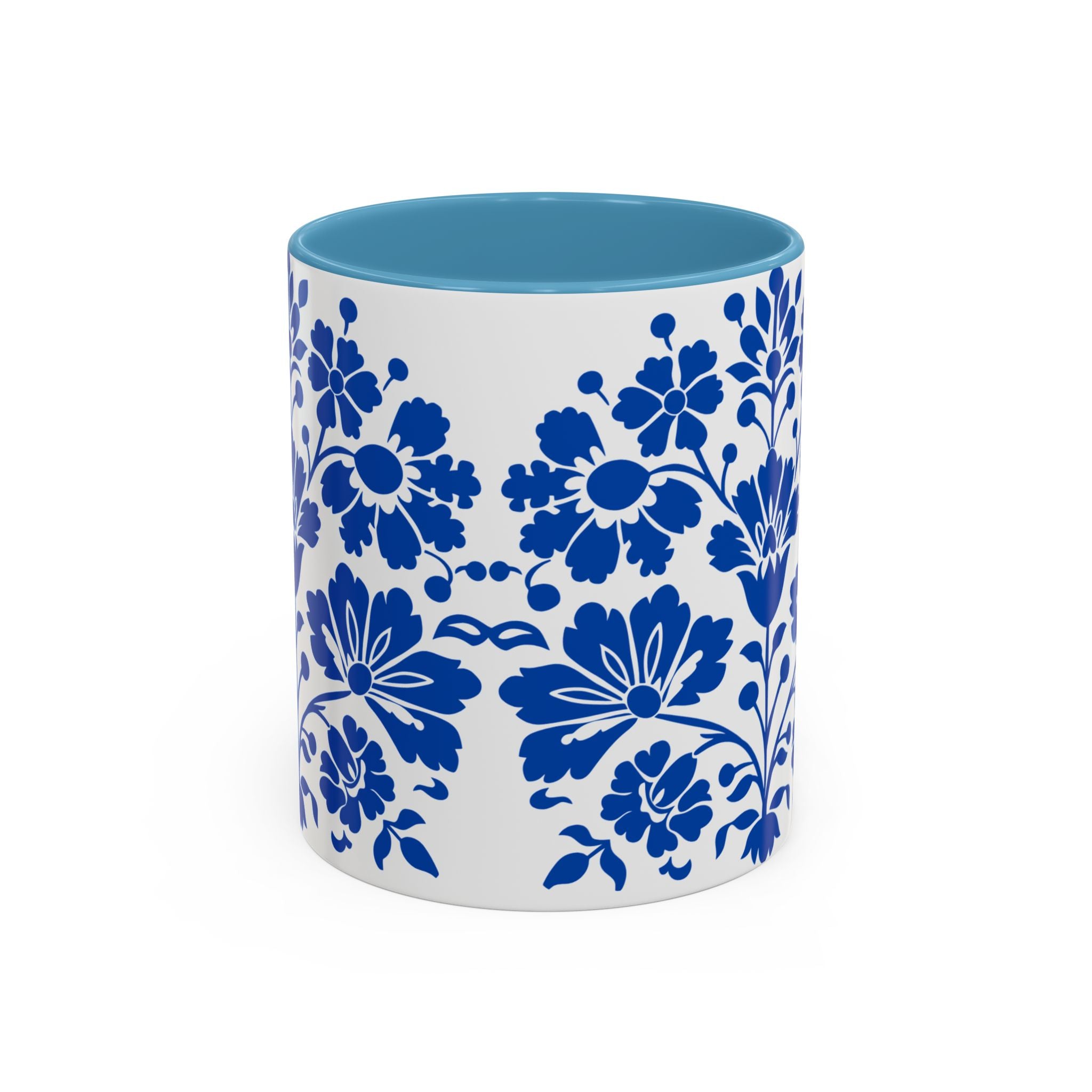 Blue Floral Accent Coffee Mug – Ceramic 11/15oz