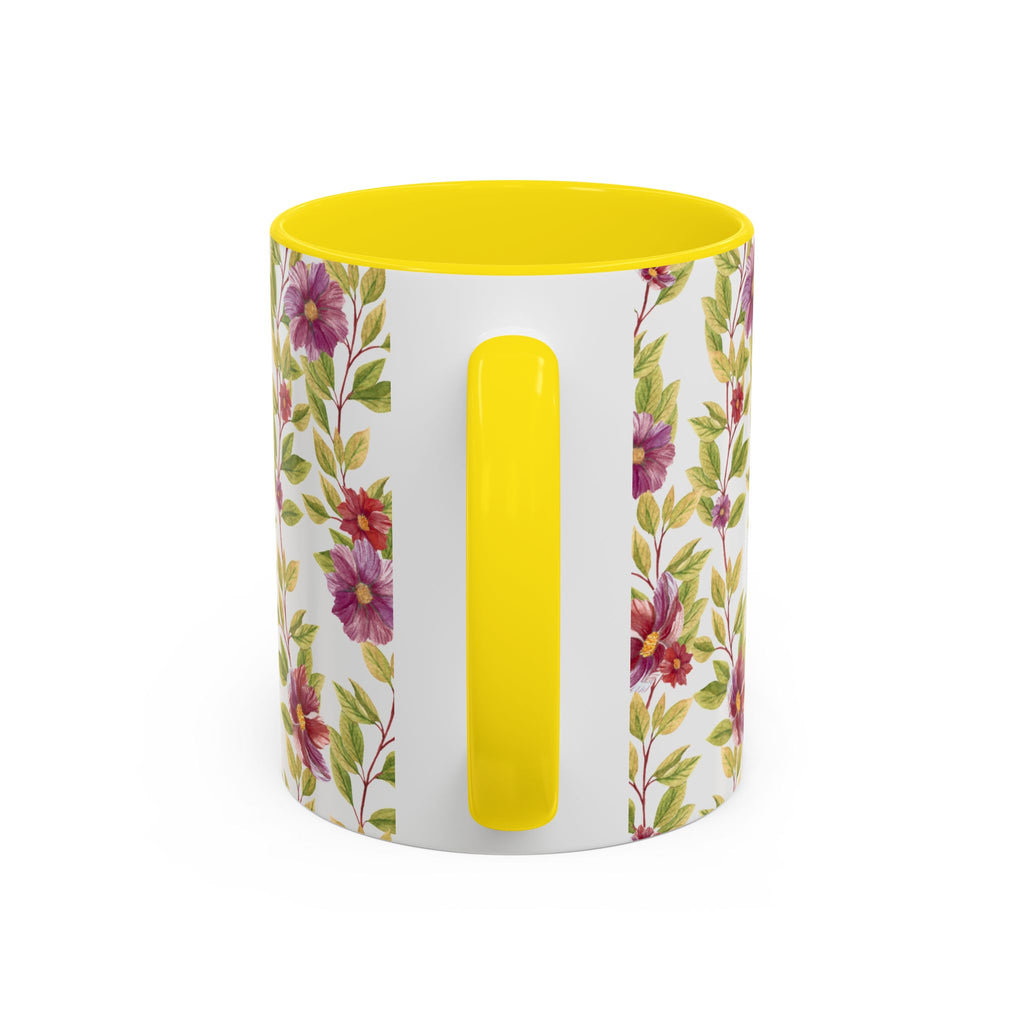 Floral Vine Accent Coffee Mug — Purple Watercolor Blossoms (11/15oz)