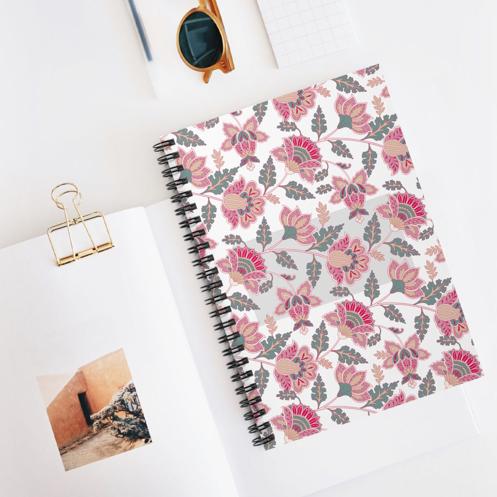 Floral Spiral Notebook — Pink Boho Flower Ruled Journal