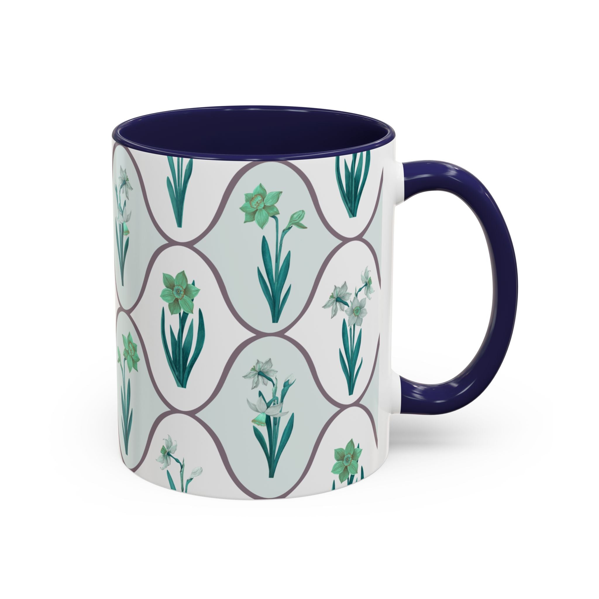 Floral Tile Accent Coffee Mug — Green Botanical Pattern (11/15 oz)