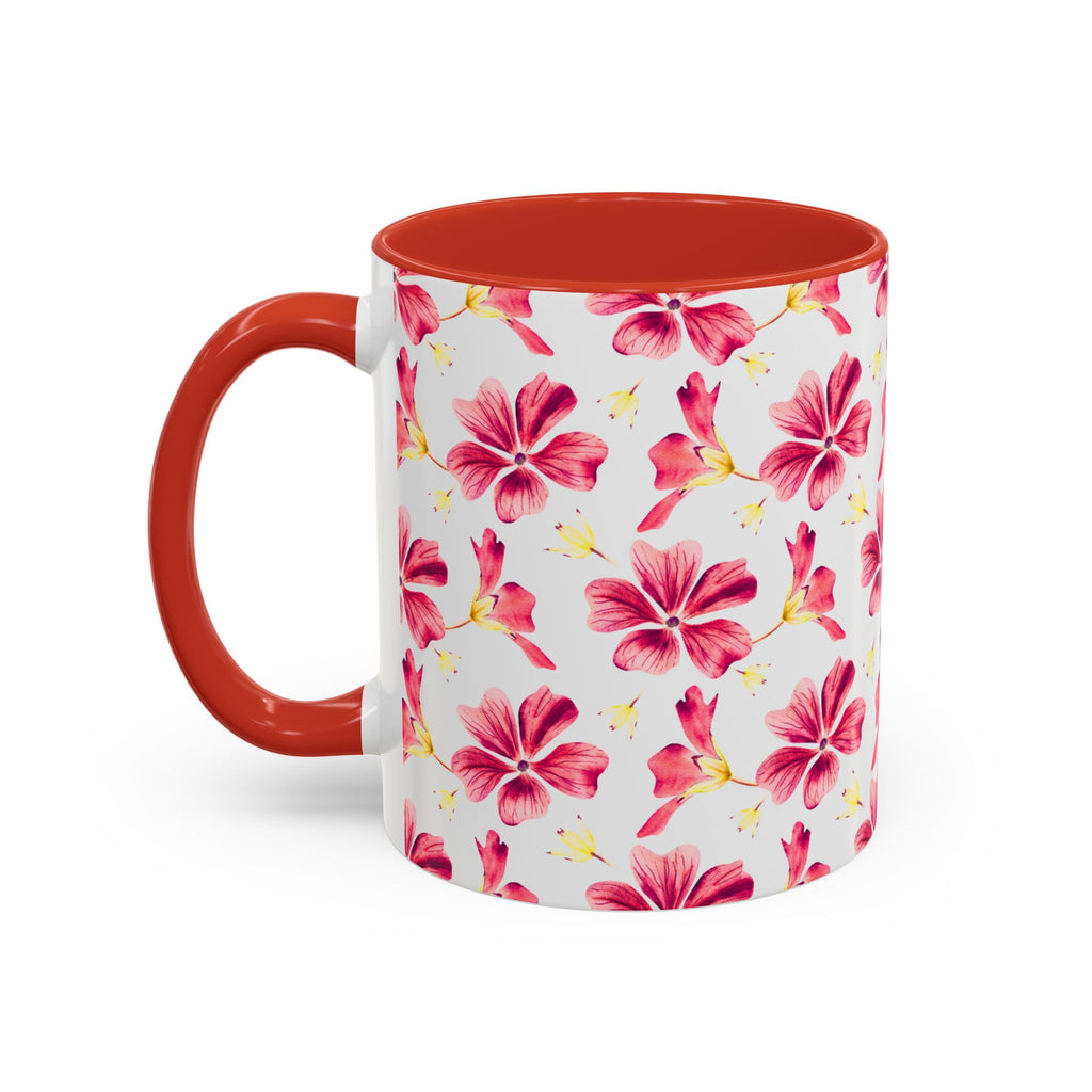 Pink Floral Accent Coffee Mug – Watercolor Hibiscus Pattern (11/15 oz)