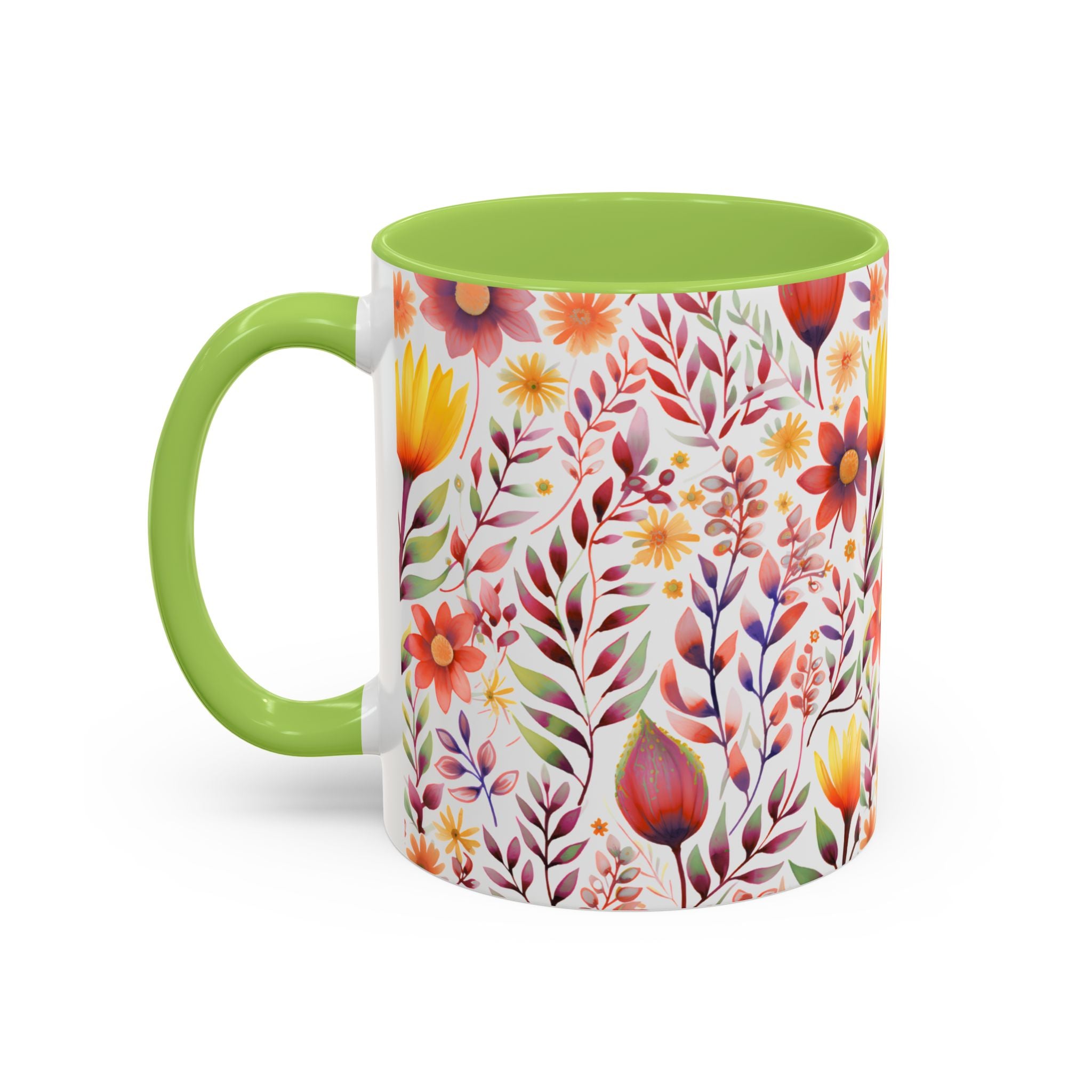 Floral Accent Coffee Mug – Colorful Watercolor Garden Design (11/15oz)