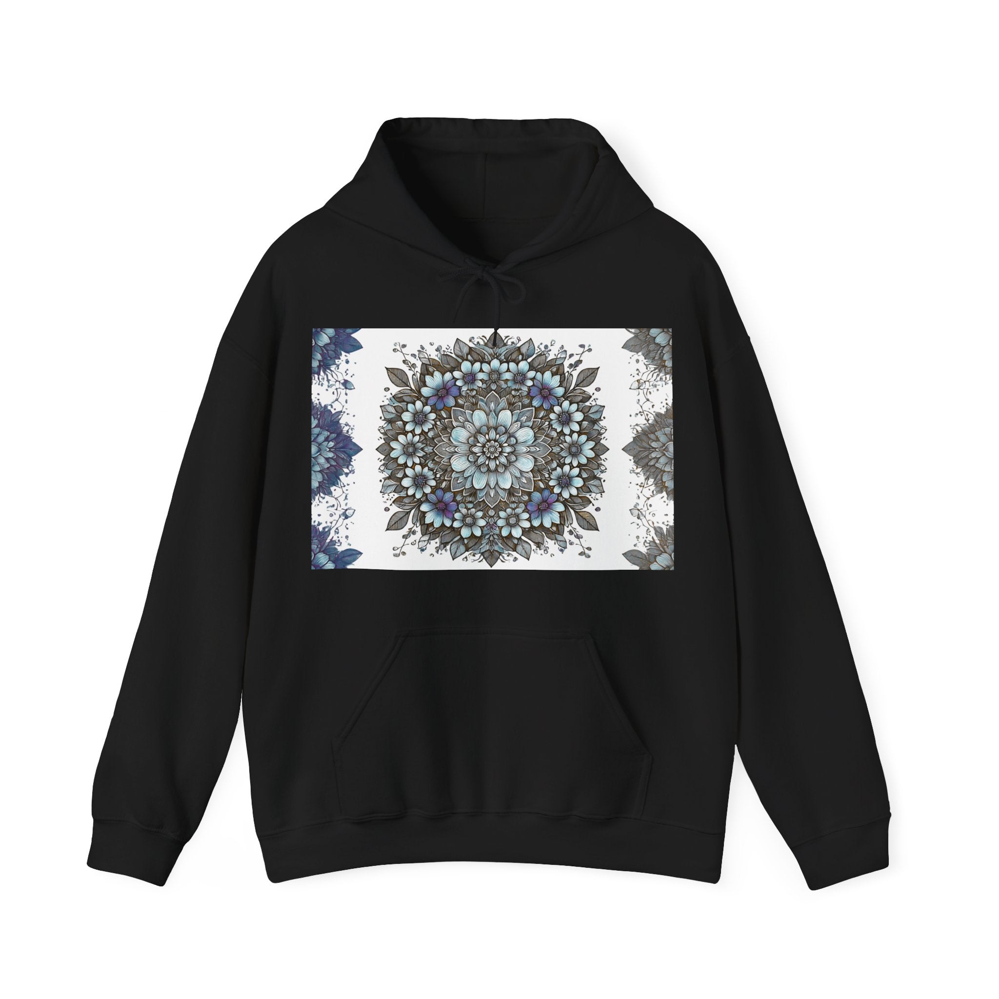 Floral Mandala Hoodie — Blue Botanical Symmetry Pullover