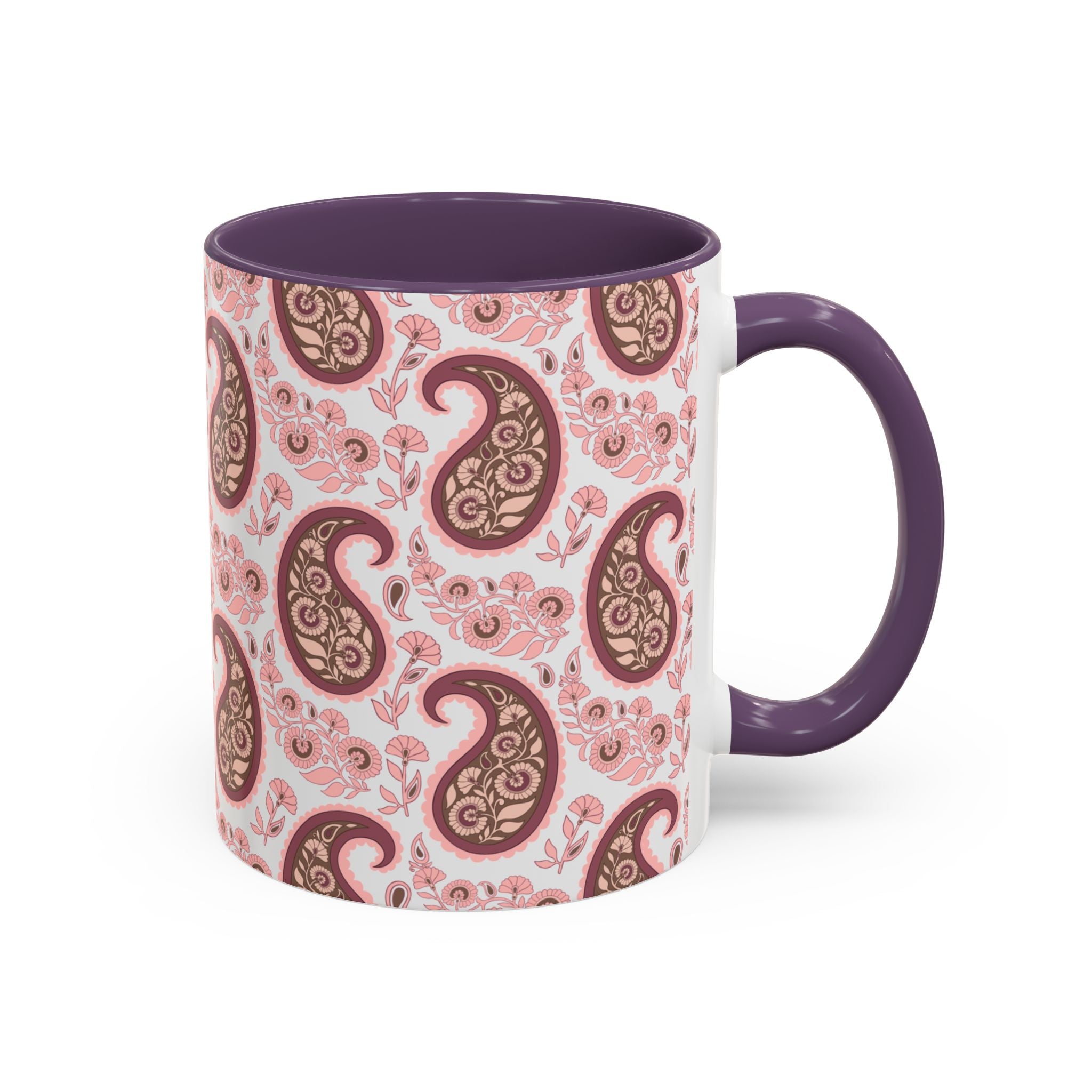 Pink Paisley Accent Coffee Mug — Decorative Floral Pattern 11/15oz