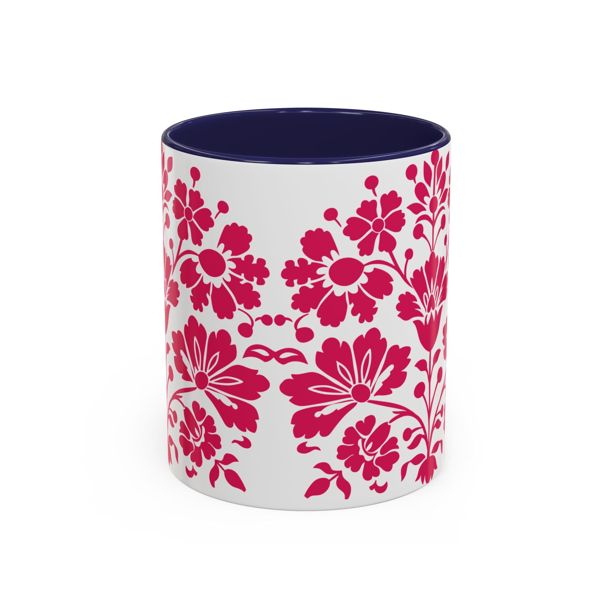 Pink Floral Accent Coffee Mug – 11/15oz Decorative Tea & Coffee Cup
