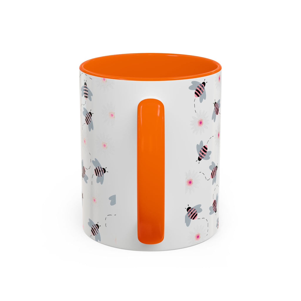 Bee Pattern Accent Coffee Mug — Cute Floral Honeybee Design, 11/15 oz