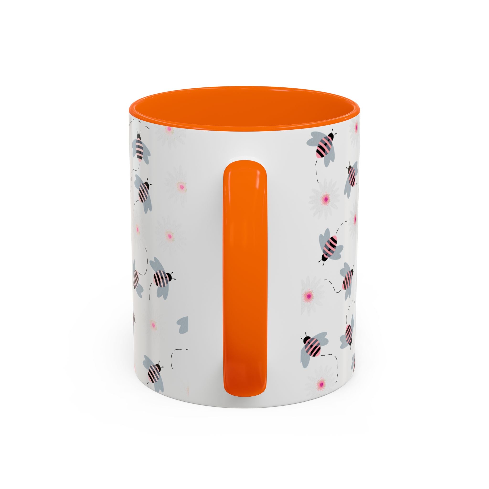 Bee Pattern Accent Coffee Mug — Cute Floral Honeybee Design, 11/15 oz