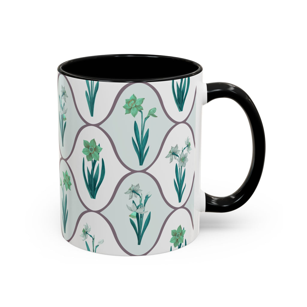 Floral Tile Accent Coffee Mug — Green Botanical Pattern (11/15 oz)