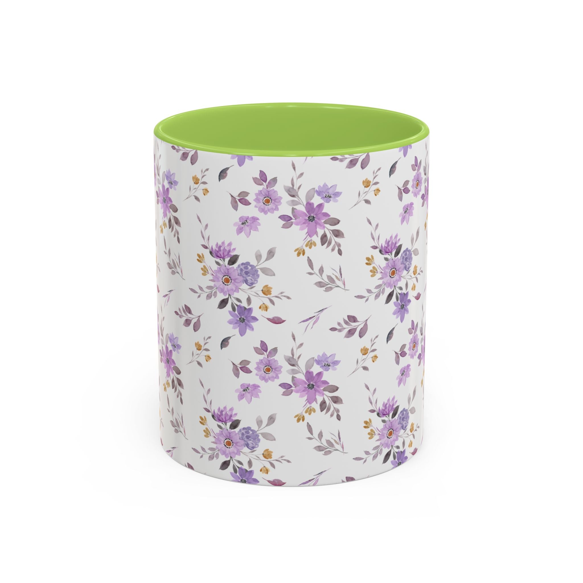Floral Lavender Accent Coffee Mug — Purple Vintage Rose Pattern (11/15oz)
