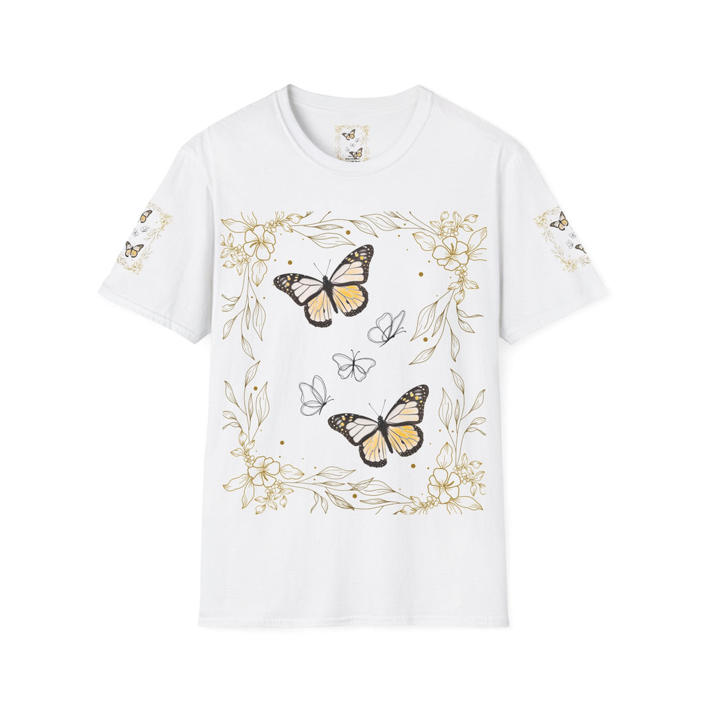Butterfly Floral Tee — Yellow Monarch Nature Graphic T-Shirt