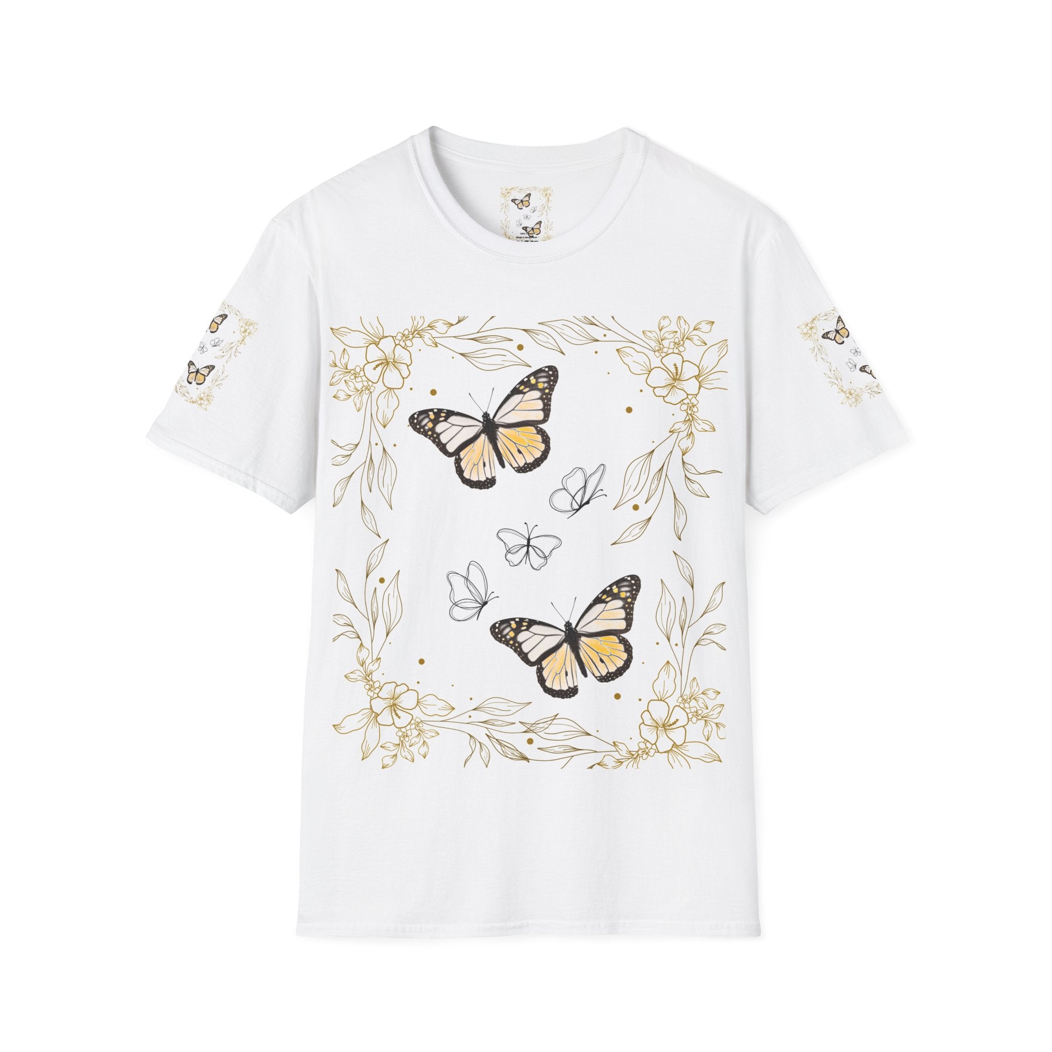 Butterfly Floral Tee — Yellow Monarch Nature Graphic T-Shirt