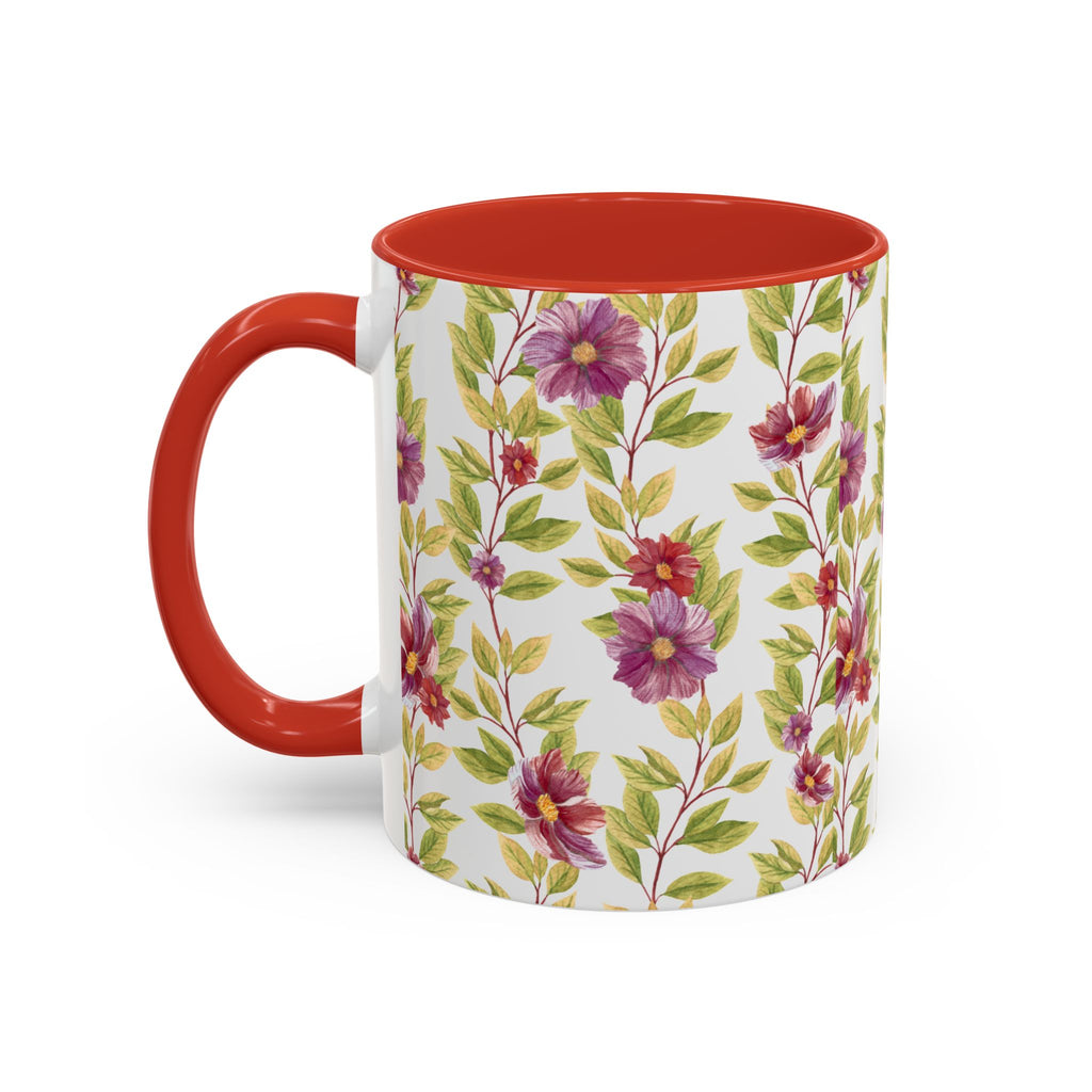 Floral Vine Accent Coffee Mug — Purple Watercolor Blossoms (11/15oz)