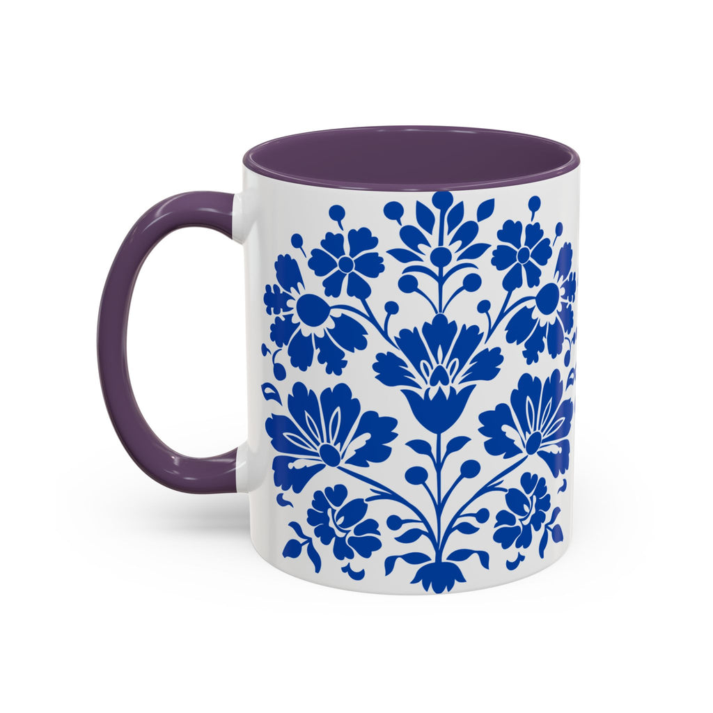 Blue Floral Accent Coffee Mug – Ceramic 11/15oz