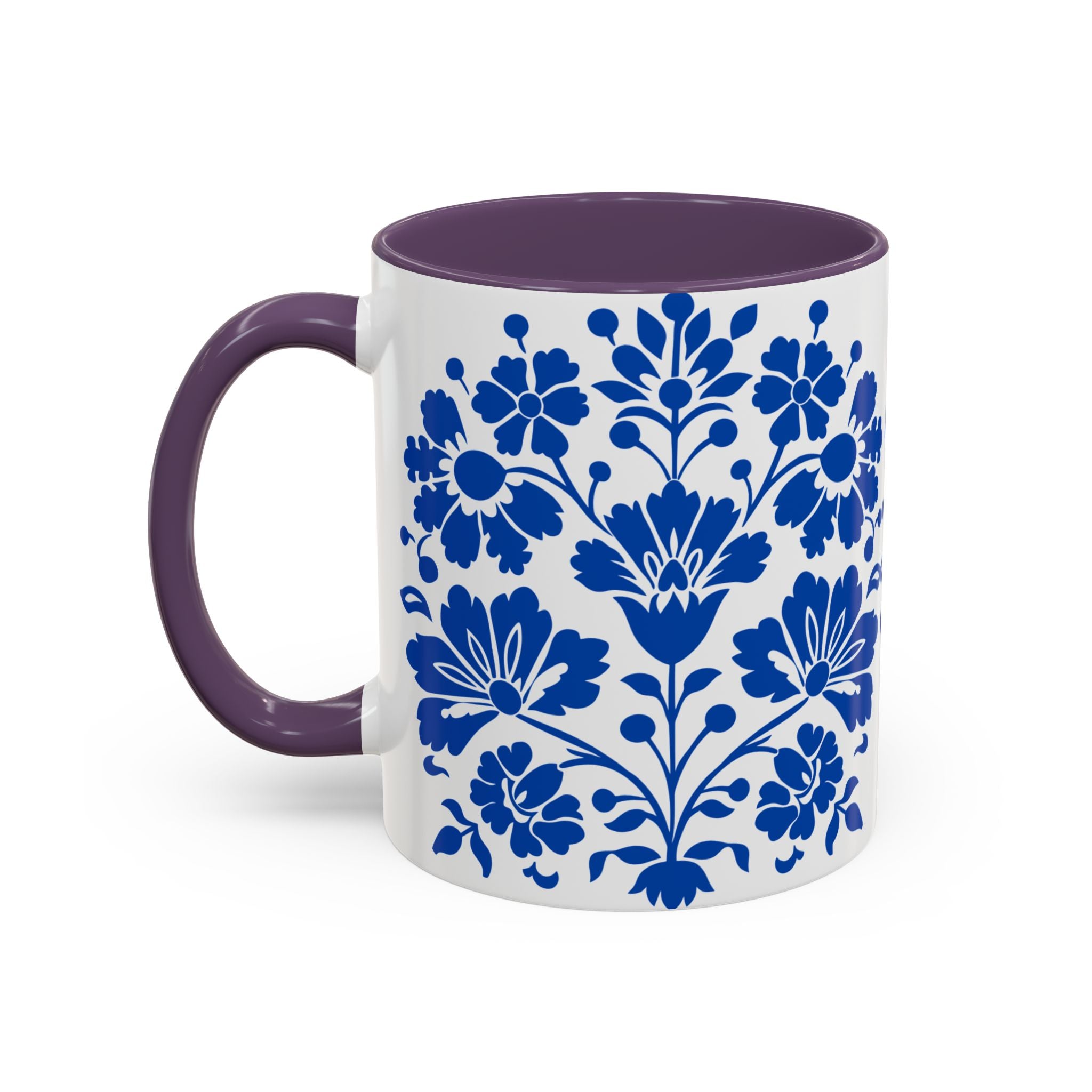 Blue Floral Accent Coffee Mug – Ceramic 11/15oz