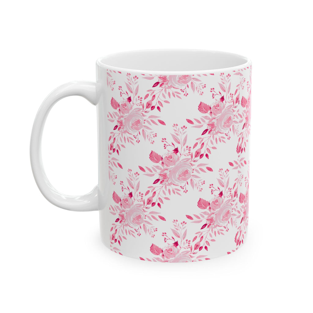 Pink Watercolor Floral Mug — Feminine Rose Pattern Ceramic Coffee Cup (11oz, 15oz)