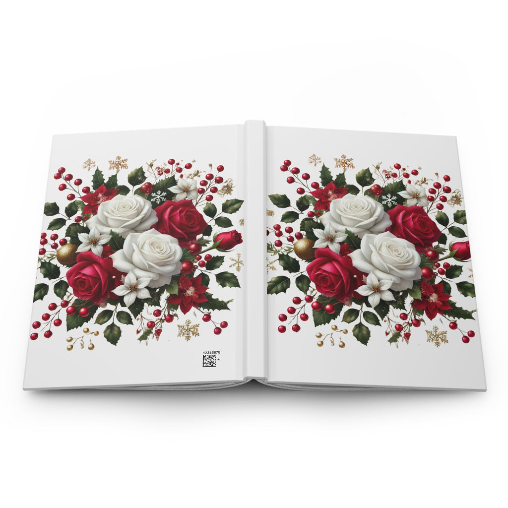Christmas Rose Bouquet Hardcover Journal — Festive Red & White Floral Notebook