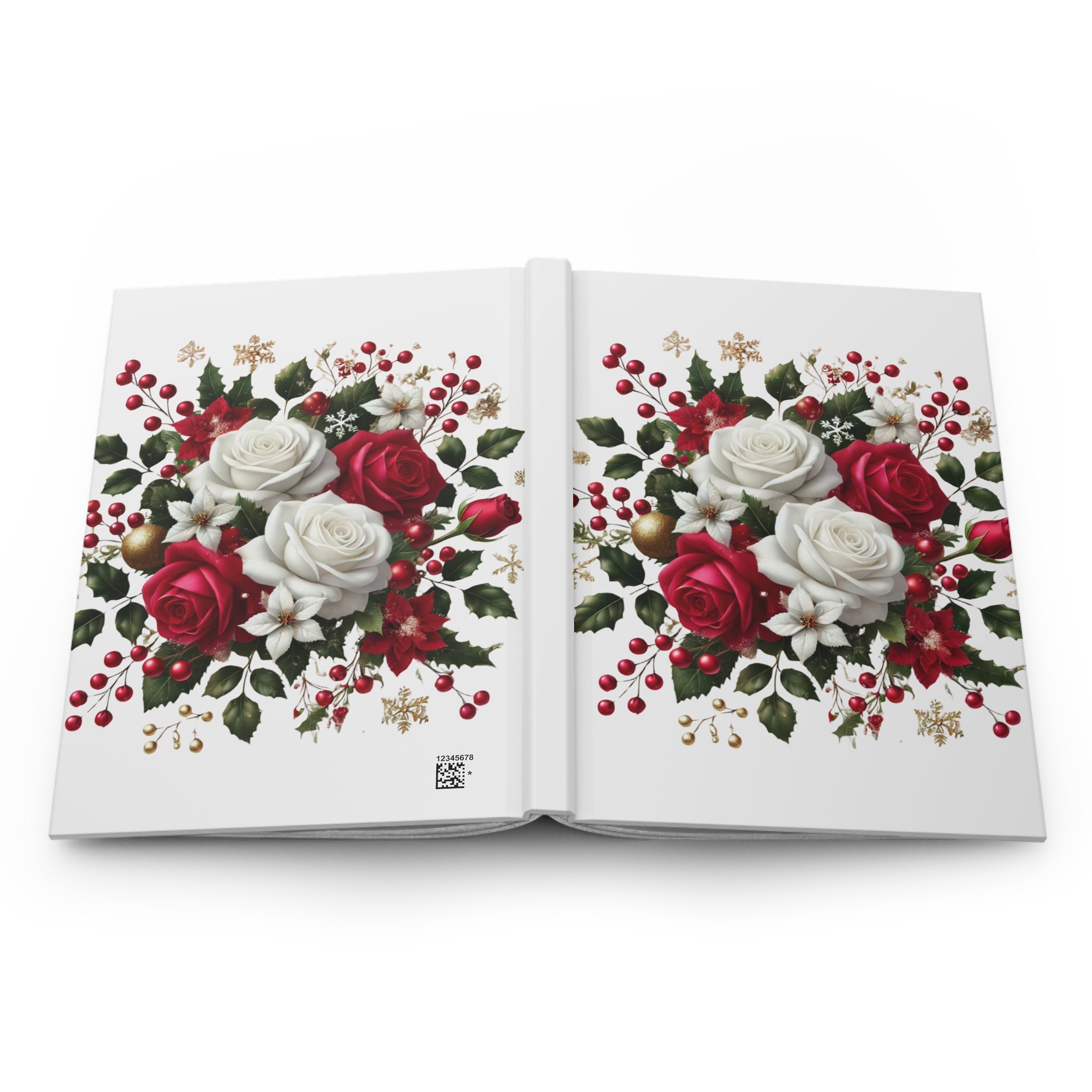 Christmas Rose Bouquet Hardcover Journal — Festive Red & White Floral Notebook