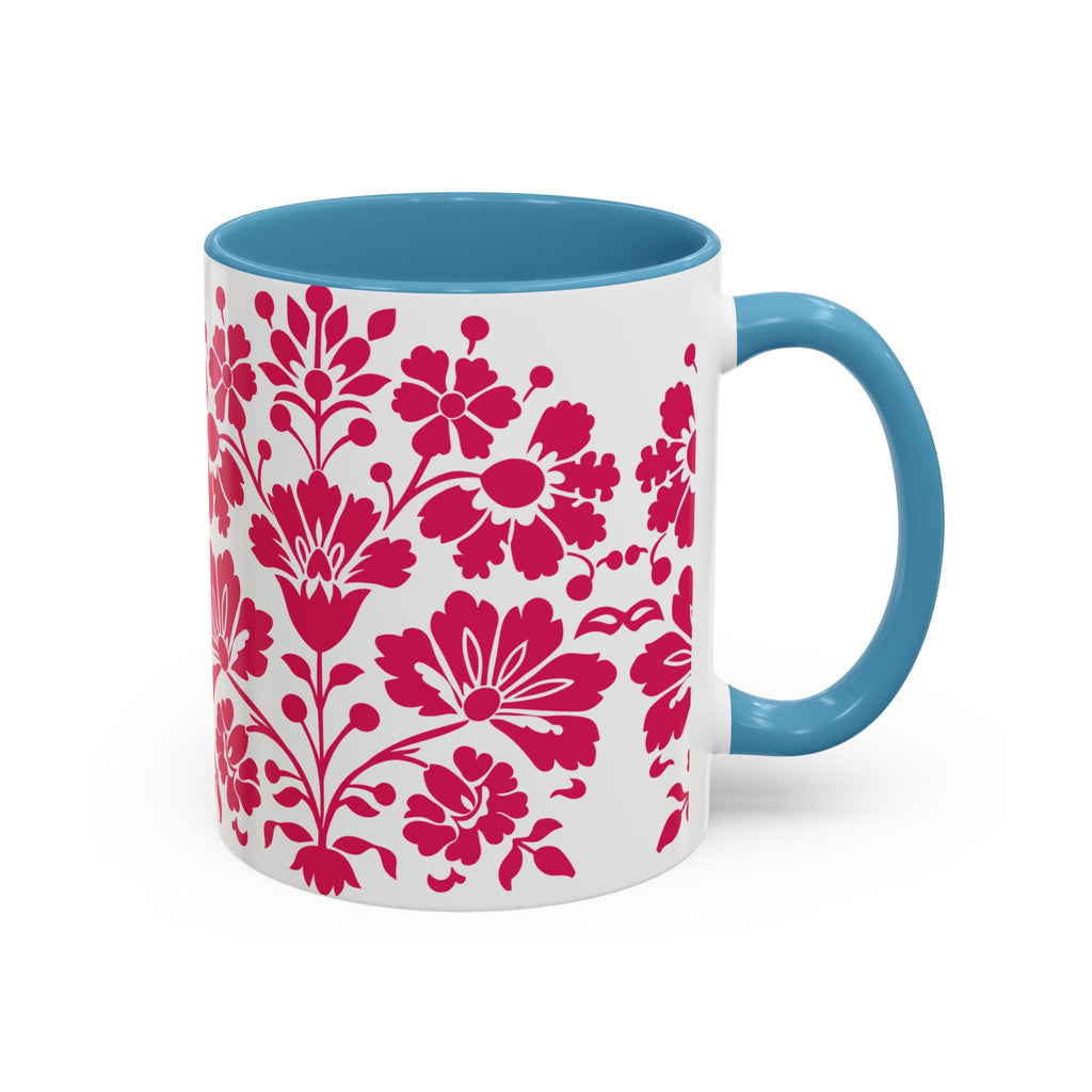 Pink Floral Accent Coffee Mug – 11/15oz Decorative Tea & Coffee Cup