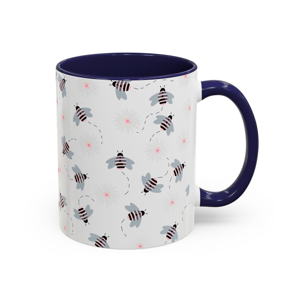Bee Pattern Accent Coffee Mug — Cute Floral Honeybee Design, 11/15 oz